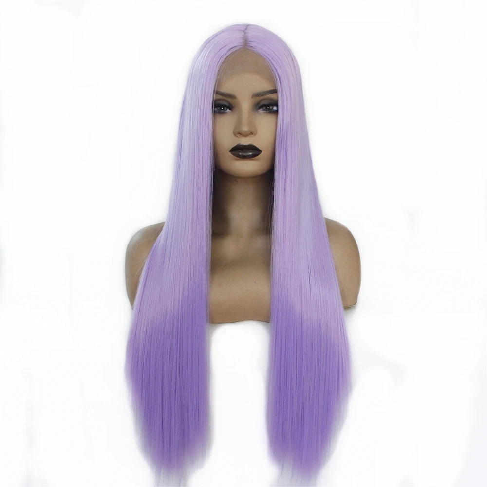 Модные фиолетовые синтетические длинные прямые парики на кружеве для женщин