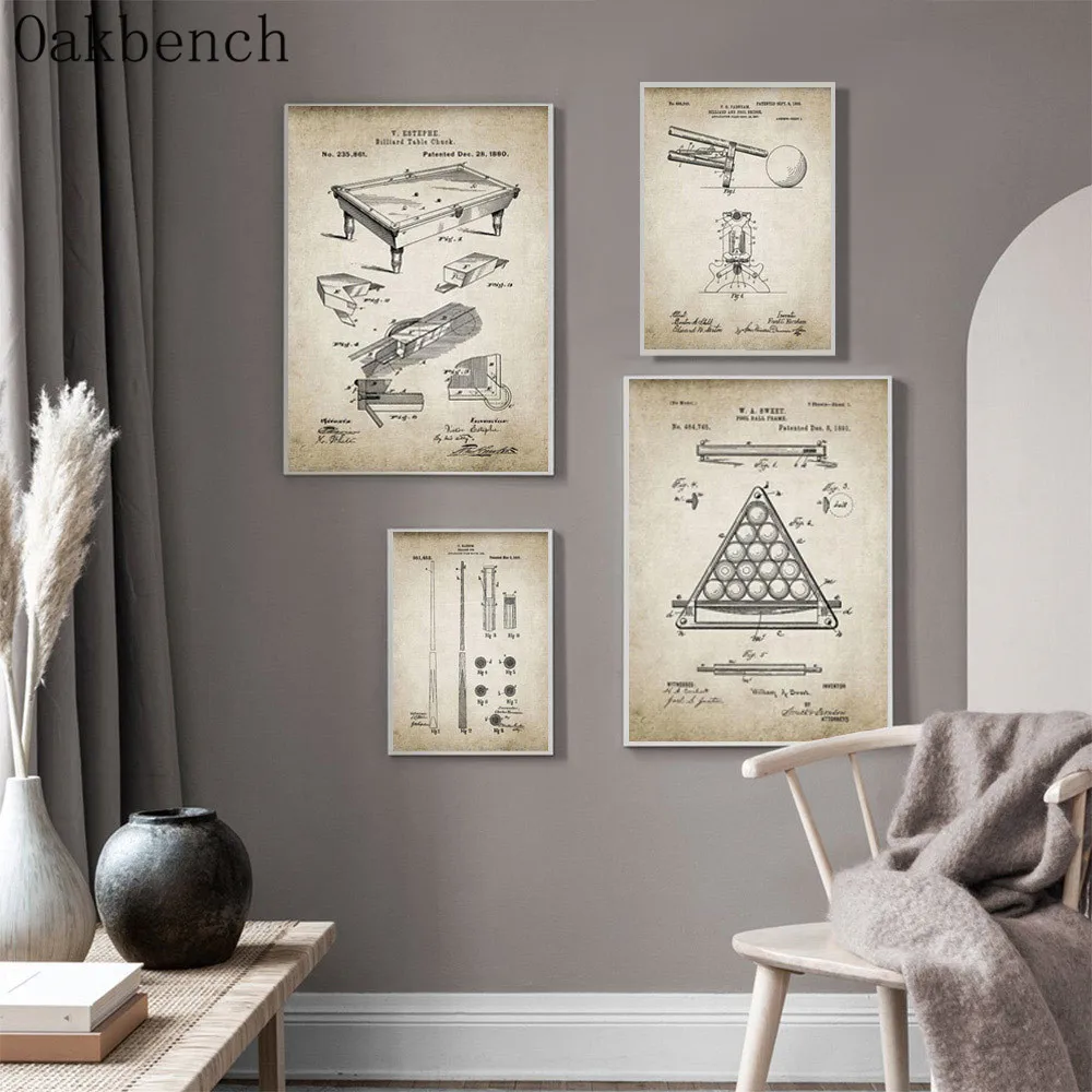Snooker Кий бильярдный стол Холст Картина винтажная бильярдная стена искусство