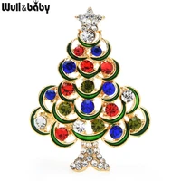 wulibaby multicolor rhinestone christmas tree brooch pins women unisex new year brooches gifts