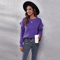 sweet purple o neck long sleeve round neck loose knit winter a straight sweater women new autumn womens clothing