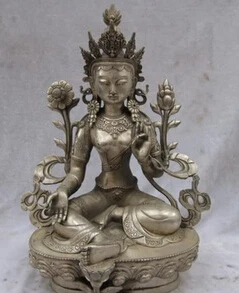 Бесплатная доставка 8 дюймов тибетский буддизм белая бронза Серебряный Зеленый