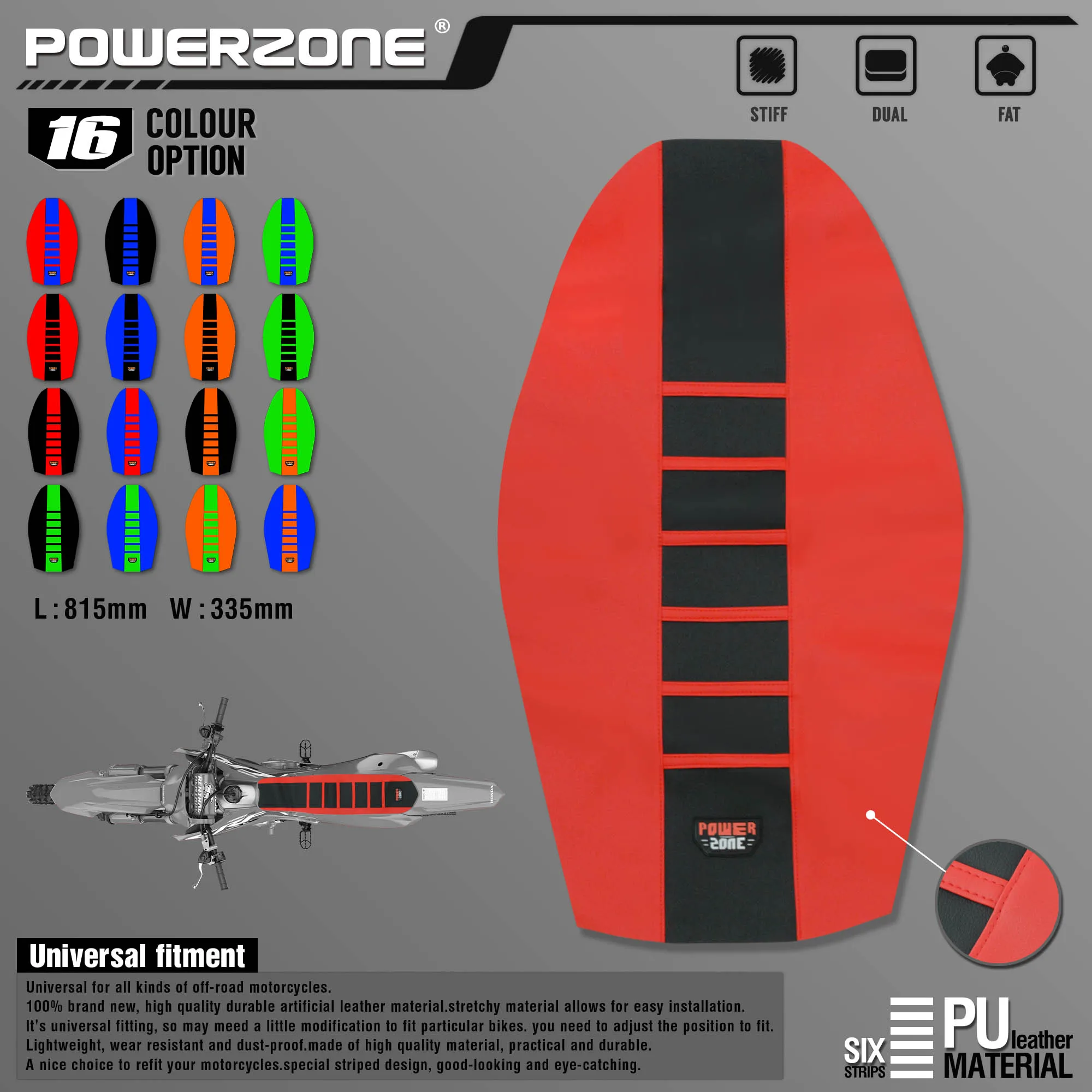 Powerzone Pro Ribbed Rubber Artificial leather Gripper Soft Seat Cover For HONDA YAMAHA SUZUKI KAWASAKI KTM Husqvarn Dirt Bike |