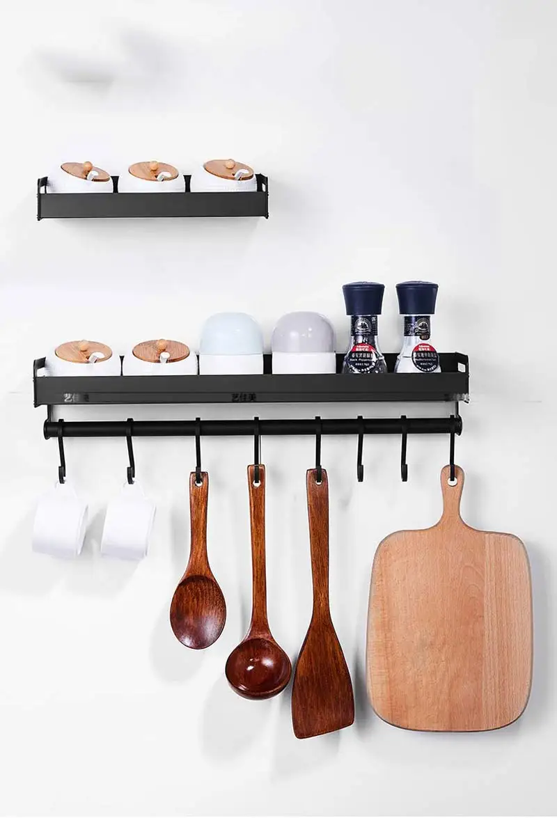 

AE02YJM-0037 kitchen multifunctional shelf wall hanging free perforation household space aluminum spice storage shelf pendant