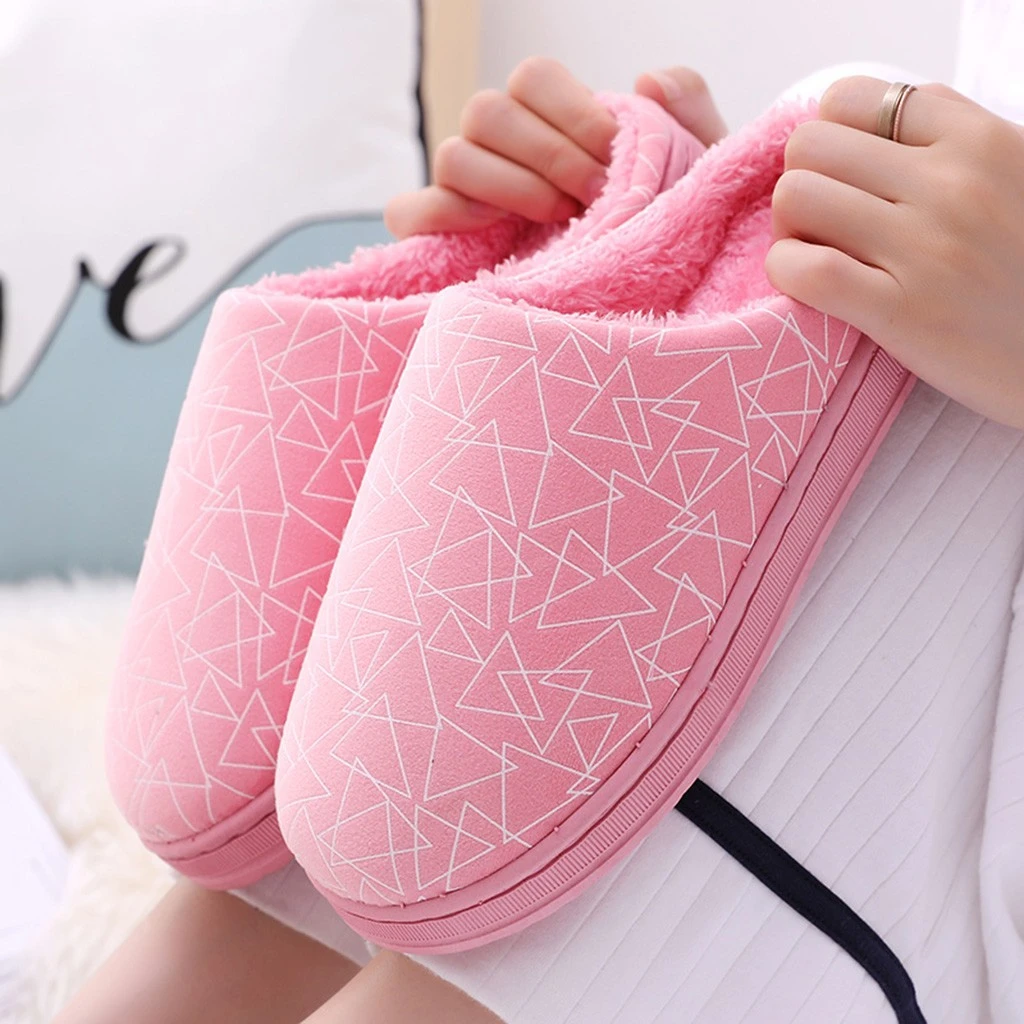 SAGACE женские и мужские геометрические зимние комнатные тапочки из флока