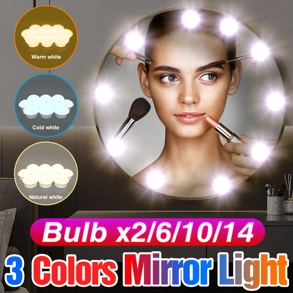

LED Vanity Mirror Light USB Makeup Vanity Light Cosmetic Hollywood Bulb Dimmable LED Wall Mirror Lamp Bathroom Dressing Table