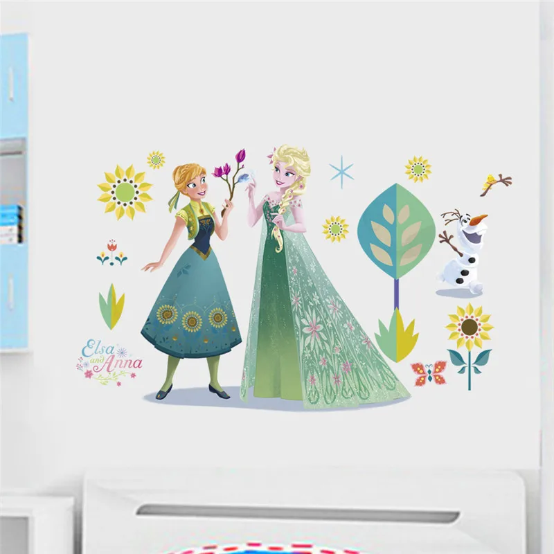 

Disney Cartoon Elsa Anna Princess Wall Stickers Home Decor Anime Mural Art Poster Kids Room Bedroom Accessories Wall Decal