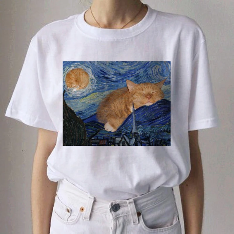Kawaii Cat забавная мультяшная футболка Женская Harajuku Ullzang Повседневная футболка Милая футболка с принтом 90s Модные эстетические футболки женские - Цвет: 9192