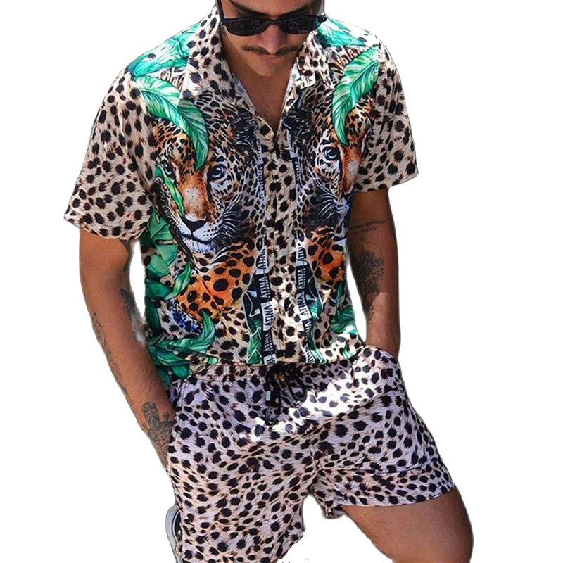 

Fashion Hawaiian Short Sleeve Shirt Shorts Sets 2021 Men's Beach Coconut Print Shorts Suit Male Beach Shirt Sets Two-Piece M-3XL
