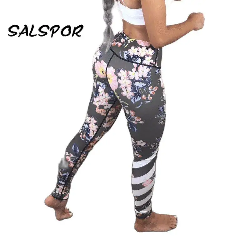

SALSPOR Sport Printed Leggings Women Fitness High Waist Gym Leggings Femme Basic Exercise Leggins Push Up Running Tights Pants