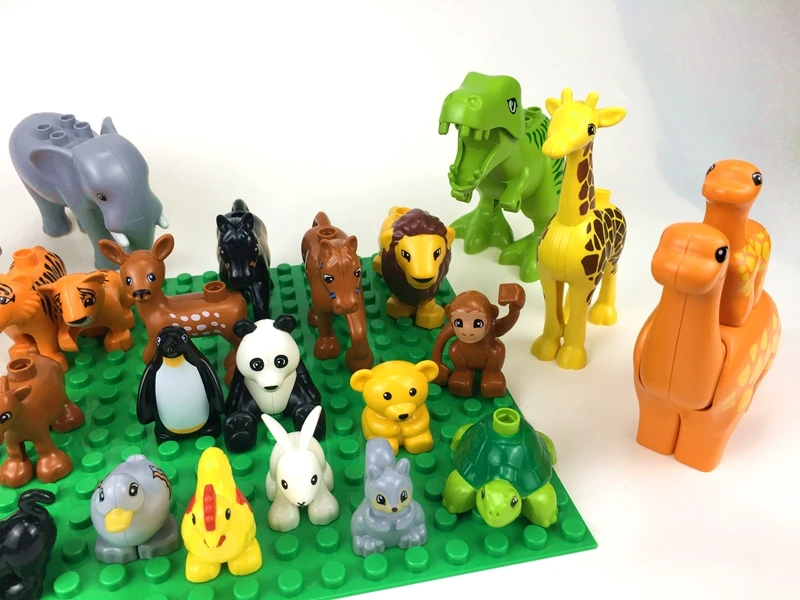 Duplo фигурки животных модели динозавров Льва слона Кита пингвина строительные