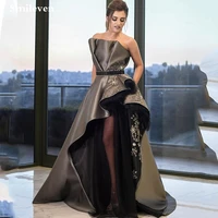 smileven scalloped evening dress beaded crystal prom gowns saudi arabia sexy asymmetrical evening party gowns