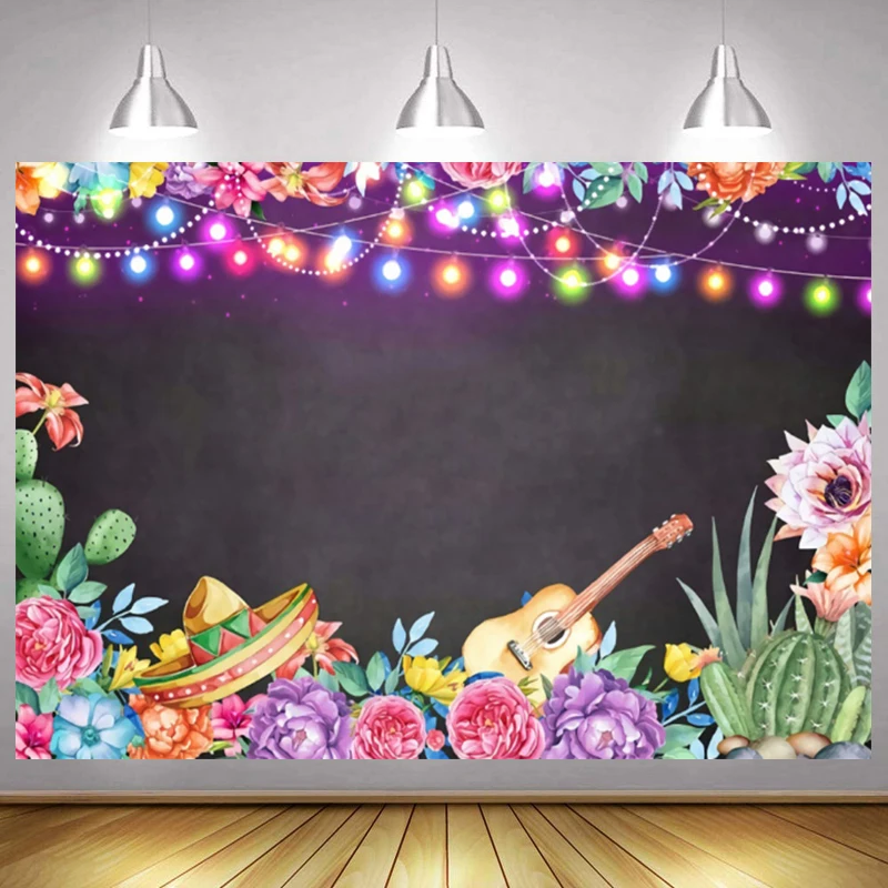 

Happy Birthday Backdrop Custom Hawaii Led Guitar Newborn Child Baby Shower Baptism Party Photography Background Banner Studio