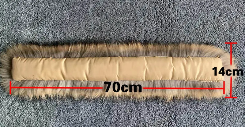 70cm 14cm Real Raccoon Fur Collar Womens Natural Fur Gray Collar Real Fur Shawl Raccoon collar Fur Scraves - Color: 70cm 14cm