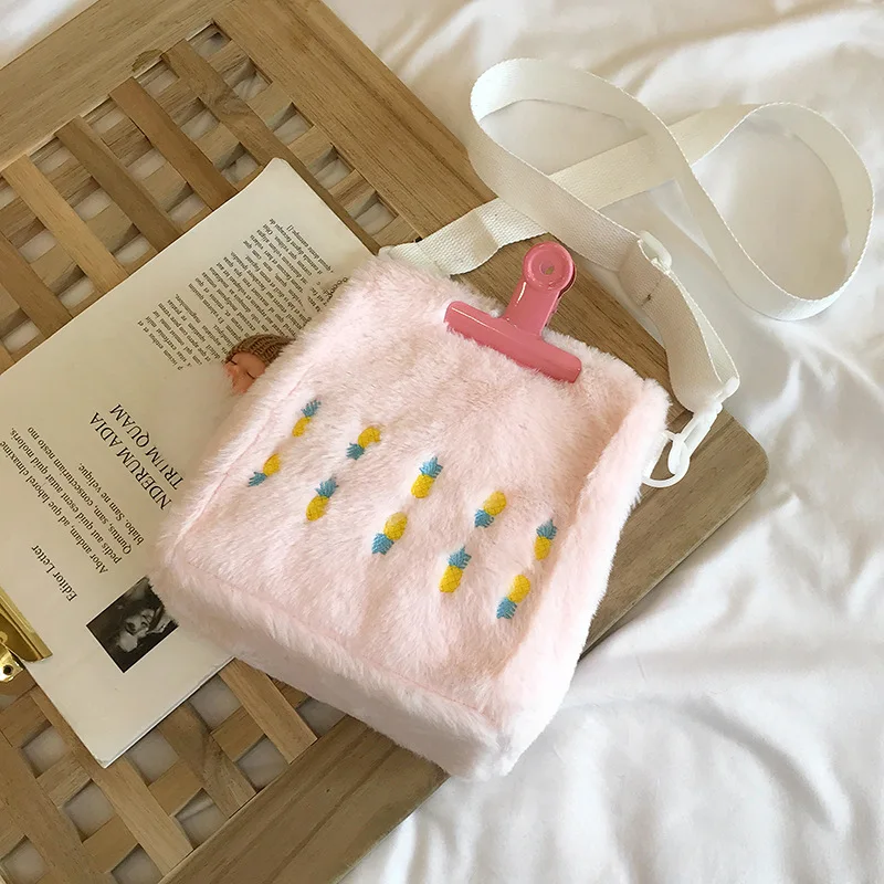 Женская плюшевая Сумка-тоут через плечо пушистая меховая милая сумка с фруктовой