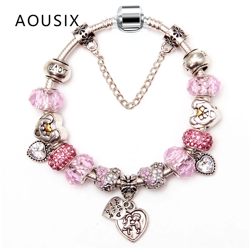 Европейский Любовь Сердце Ангел браслеты с подвесками и Marano бусины Подходит для
