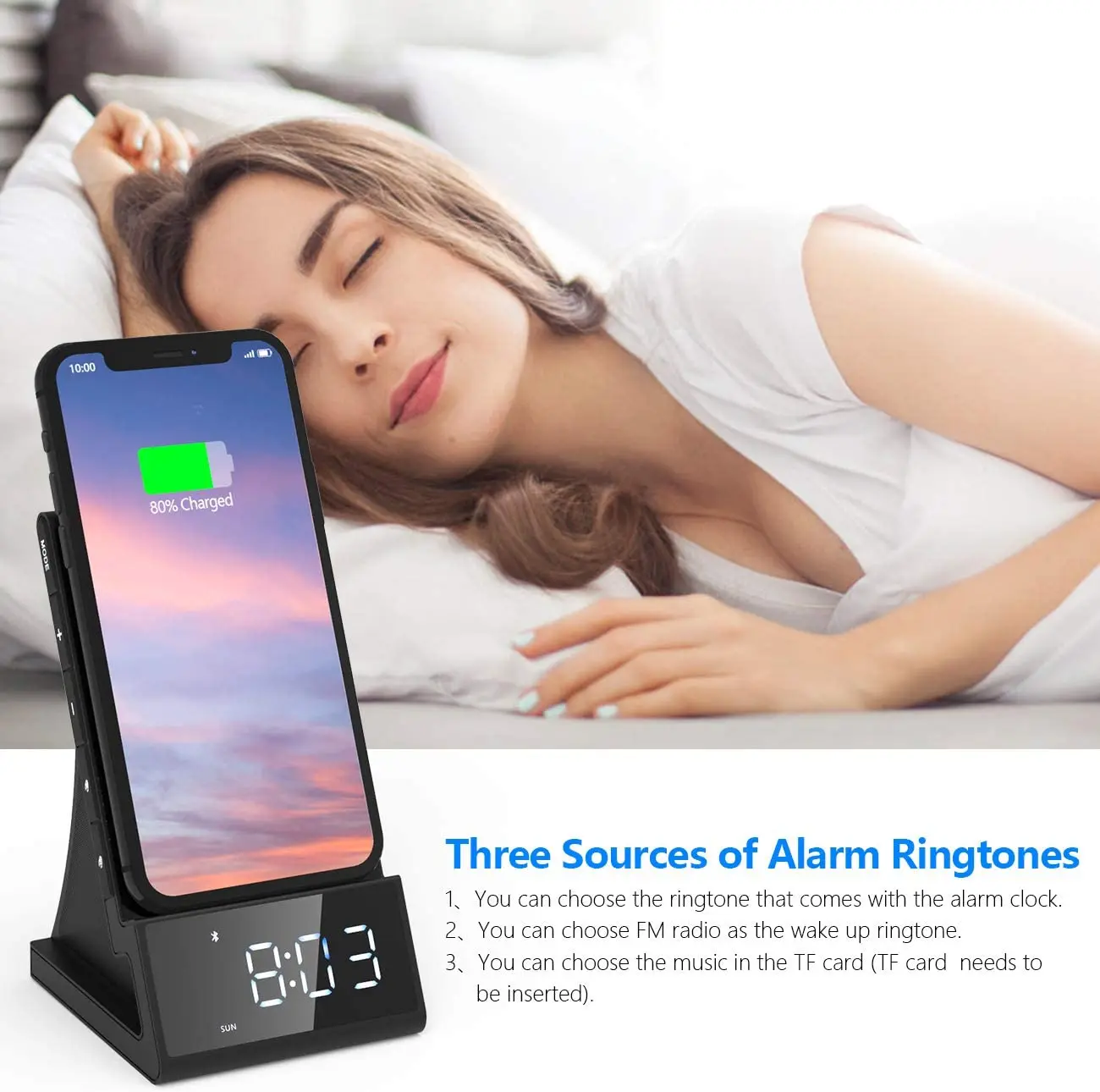 

LED Alarm Clock Wireless Charging Bluetooth Speaker Alarm Clock With Wireless Charging Dock Stand Fm Radio USB Fast Charger