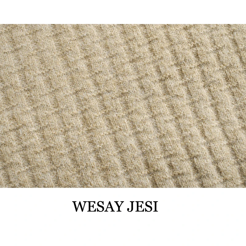 

WESAY JESI Women Fashion Spring Autumn Sweater V-neck Long Sleeve Knitted Pullover Femme Casual Basic Cream Jumper Casual Top
