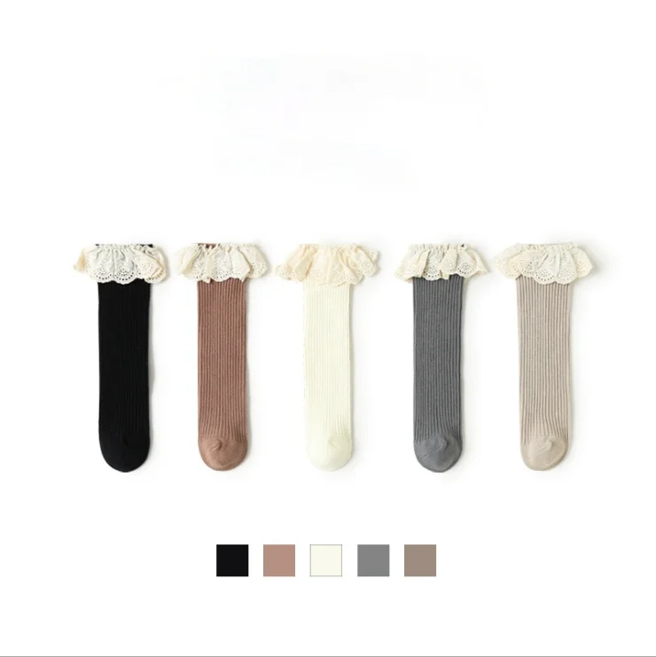 

Newborn Baby Girls Ruffles Knee-high Socks Fashion Lace Socks for Toddler Kids Autumn Cotton Knitted Stockings Baby Girls