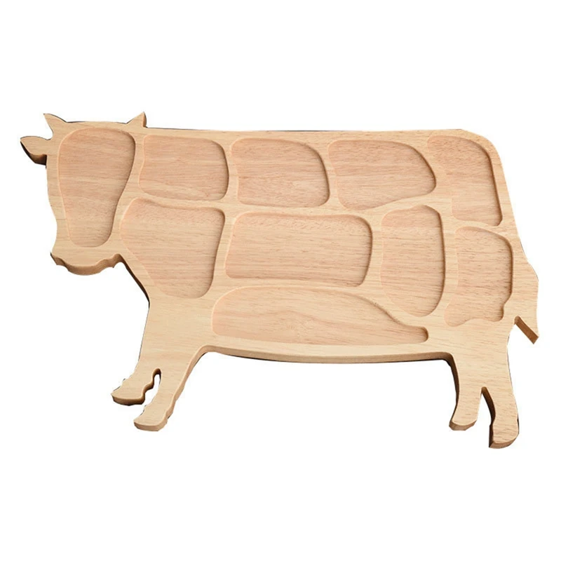 

Creative Wooden Tray Hot Pot Platter Hot Pot Cow Shape Tray Animal Shape Baby Food Supplement Plate
