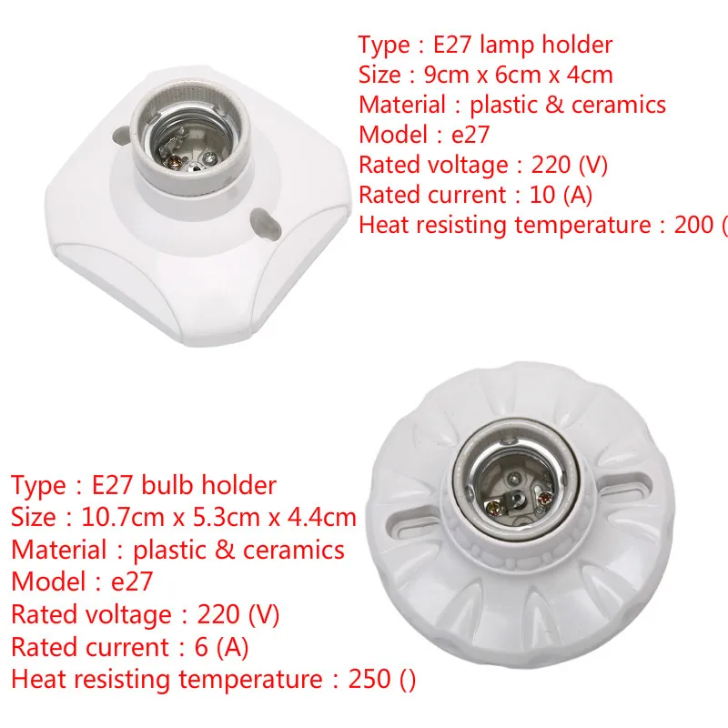 

E27 Ceramics LED Light Bulb Holder Round Socket Base Hanging Lamp Socket Base 6A 10A 220 V