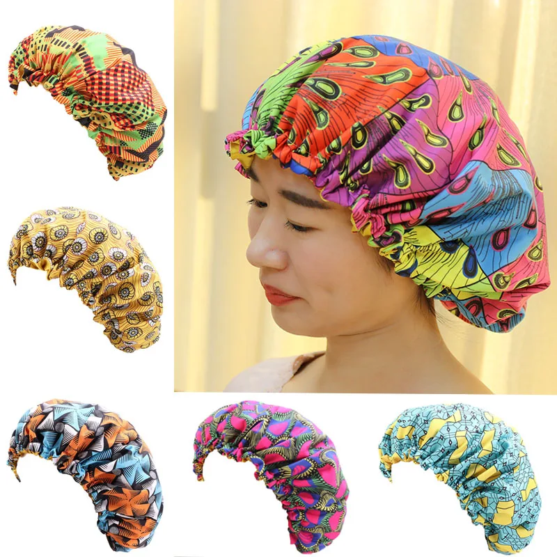 

Big African Print Ankara Sleep Bonnet Women Head Cover Silky Stain Elastic Cap Ladies Head Wrap Hat Hair Accessories New Fashion