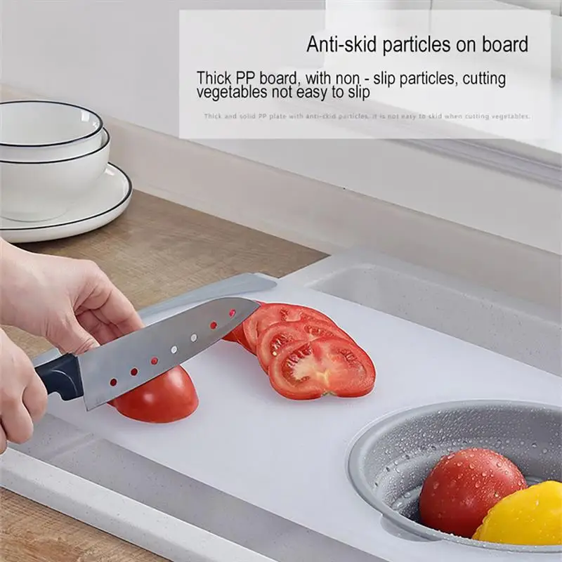 3 In 1 Multi-Function Food Tray Sink Drain Basket Cutting Board Filter Chopping Blocks Meat Vegetable Fruit Basket Storage