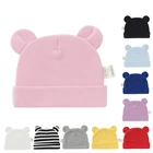 Шапка с ушками для новорожденных девочек и мальчиков, теплая шапка из хлопка, Осень-зима, шапка для малышей, 1 шт.