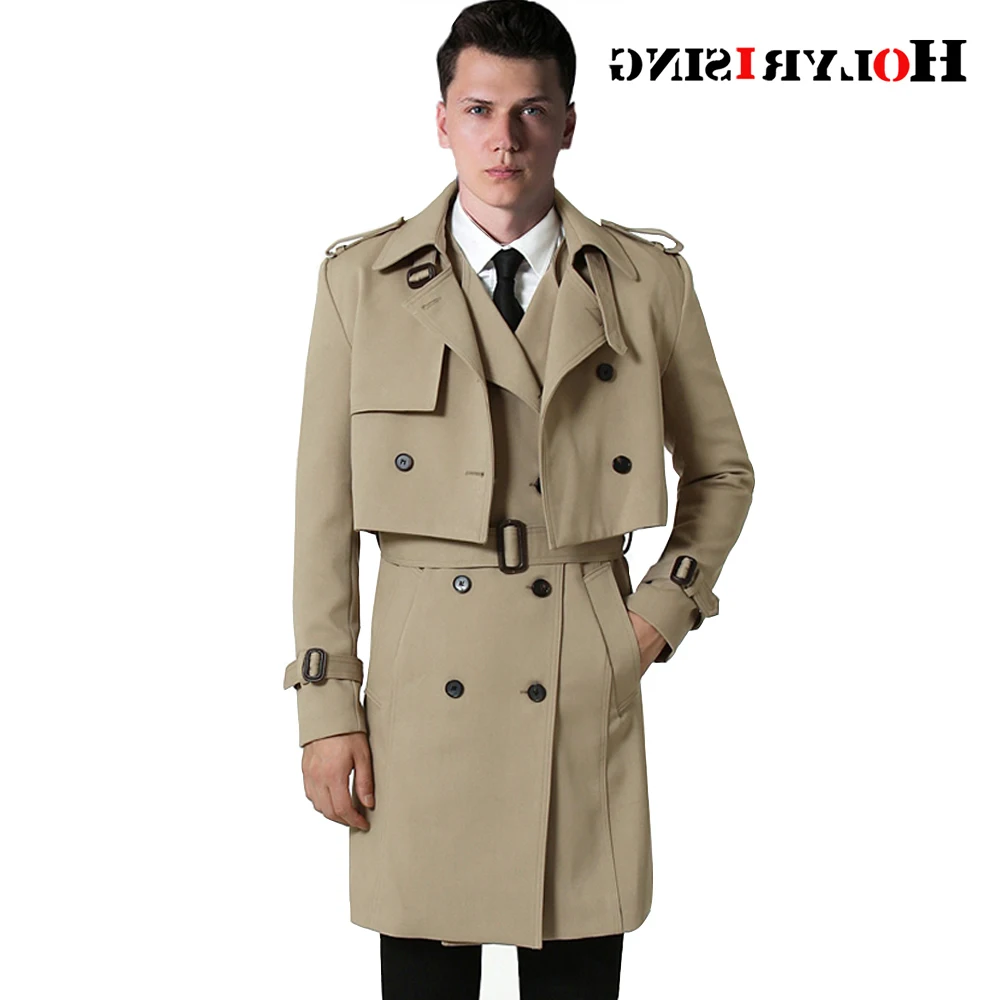 

2Pcs/Set Men S-6XL Trench coat (Long Vest+Coats ) Casual Solid Double Breasted Slim Fit Overcoat Men windbreak coat 18447-5