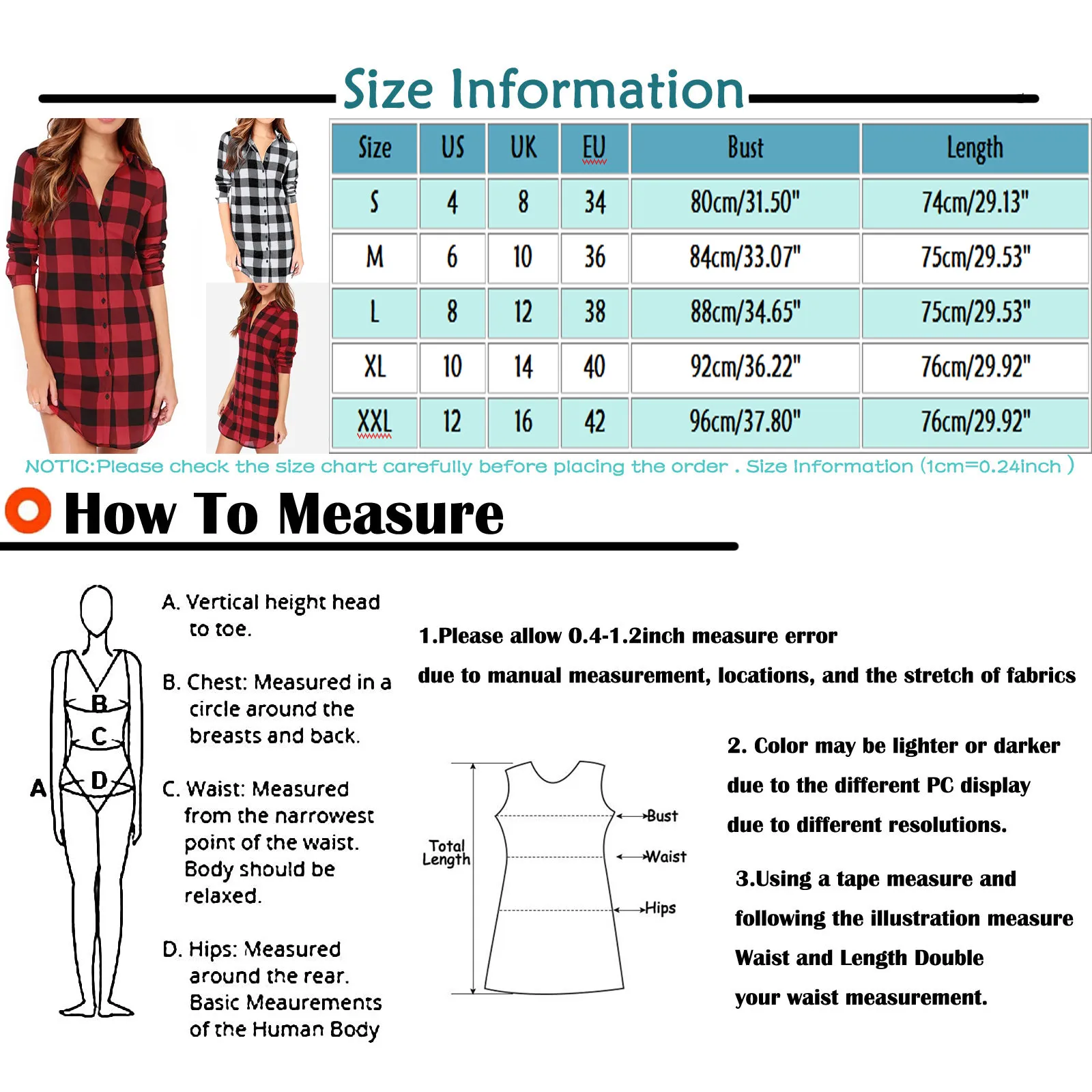 

Women Plaid Printing Blouses Dress Summer Long Sleeve Shirts Dress Collar Neck Casual Button Down Dresss Ladies