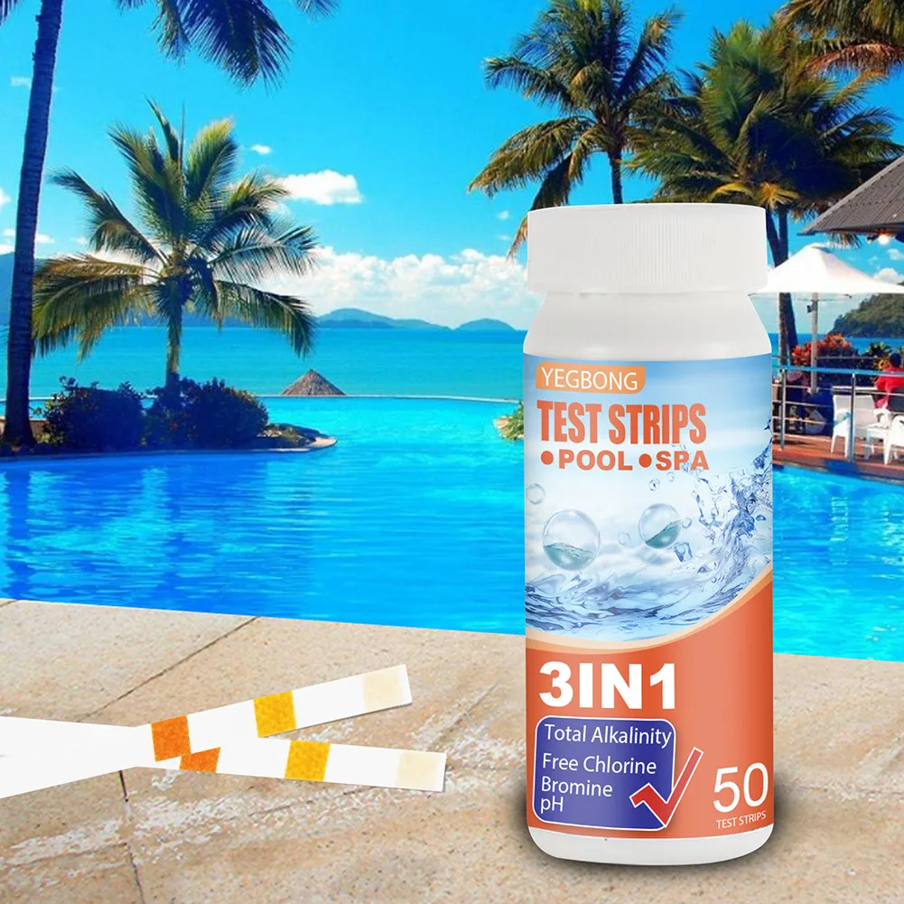

3 In 1 Test Strips 50pcs Bottle Chlorine Dip PH Tester Paper SPA Water