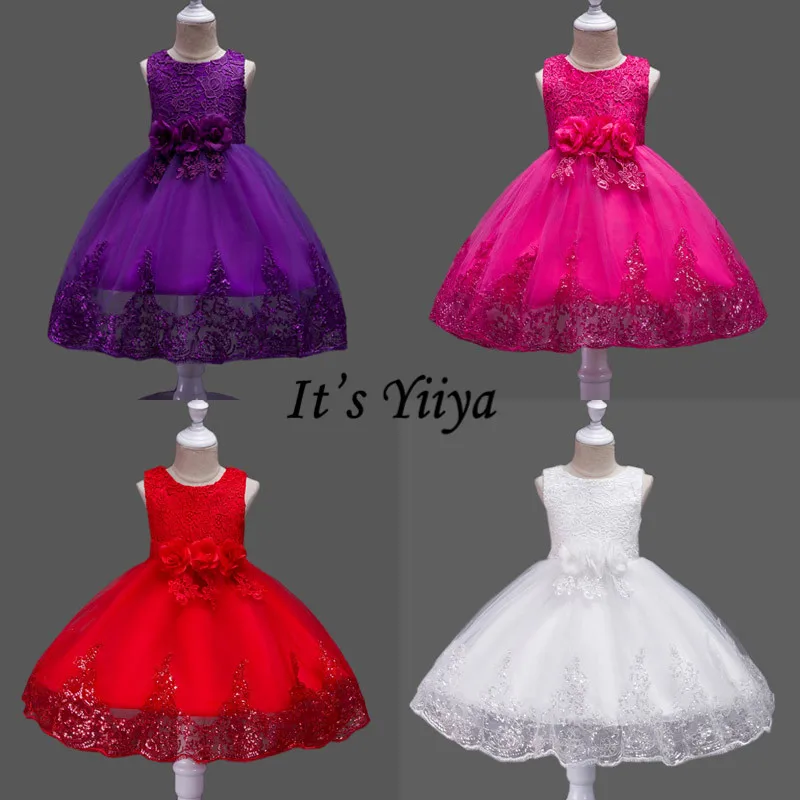 

It's YiiYa Flower Girl Dress Bow Lace Elegant Appliques Sequined Christmas Ball Gowns First Communion Dresses For Girls 575
