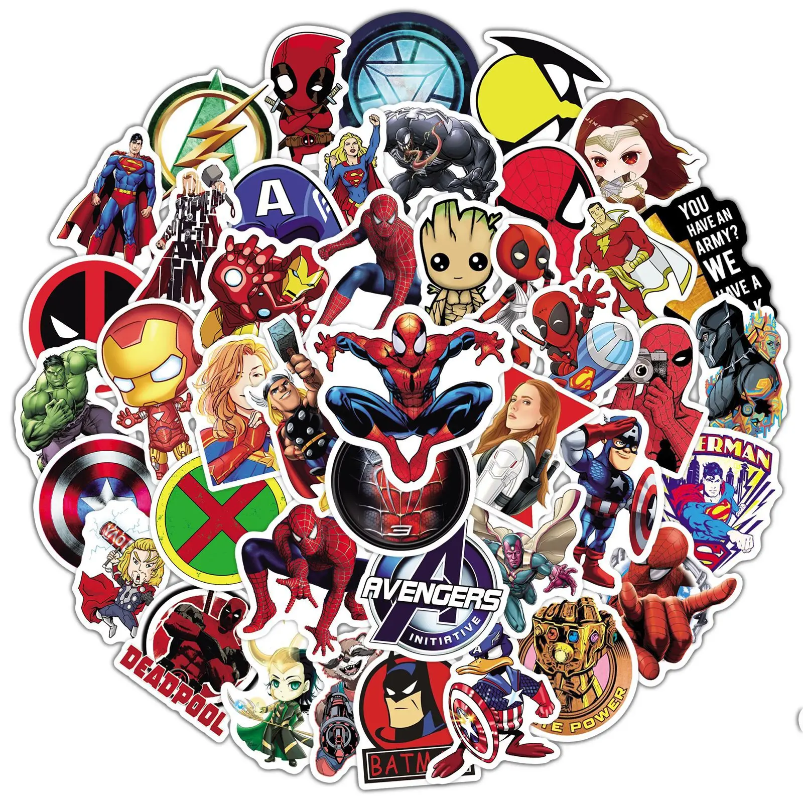 50 шт. водонепроницаемые наклейки с героями мультфильмов Marvel Человек-паук Капитан