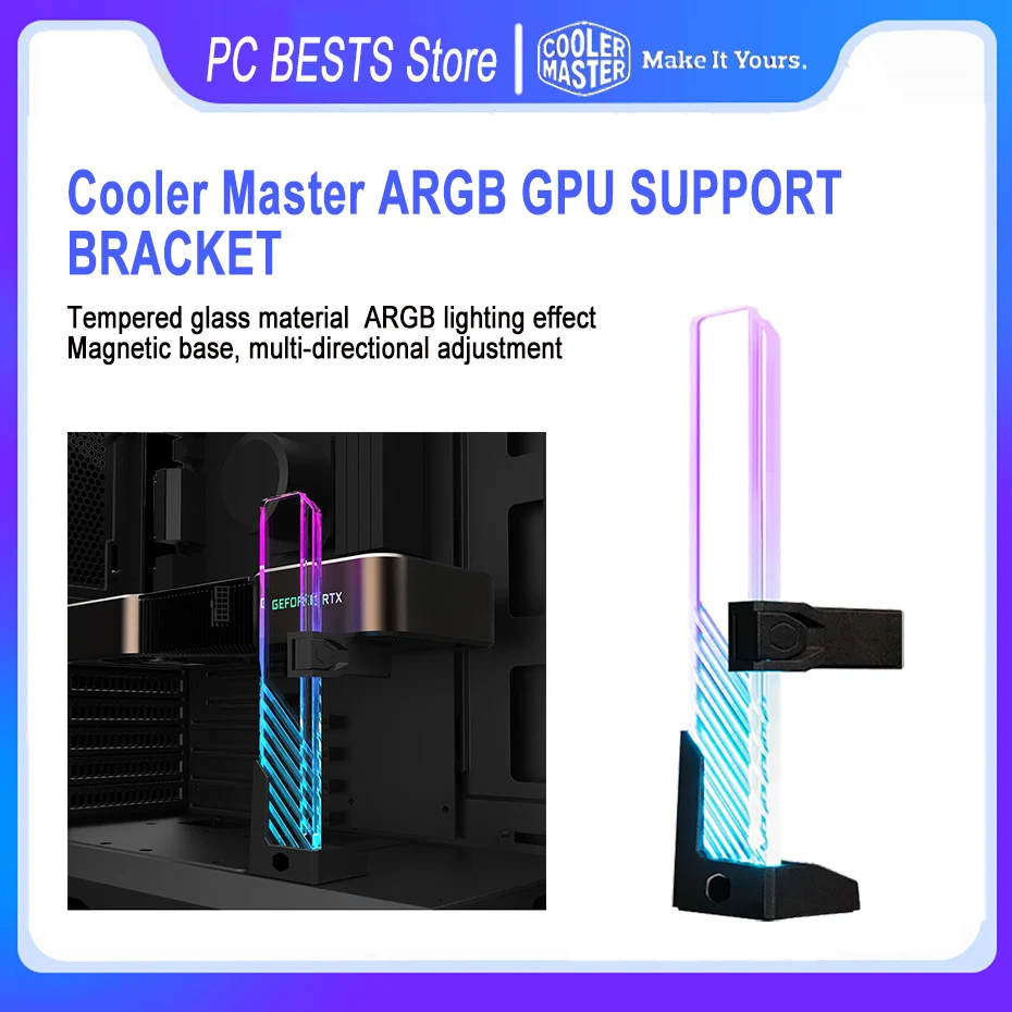 Master Argb Gpu Support Bracket 5v 3pin Argb Tempered Glass Graphics Card Magnetic Bracket Height Adjustable