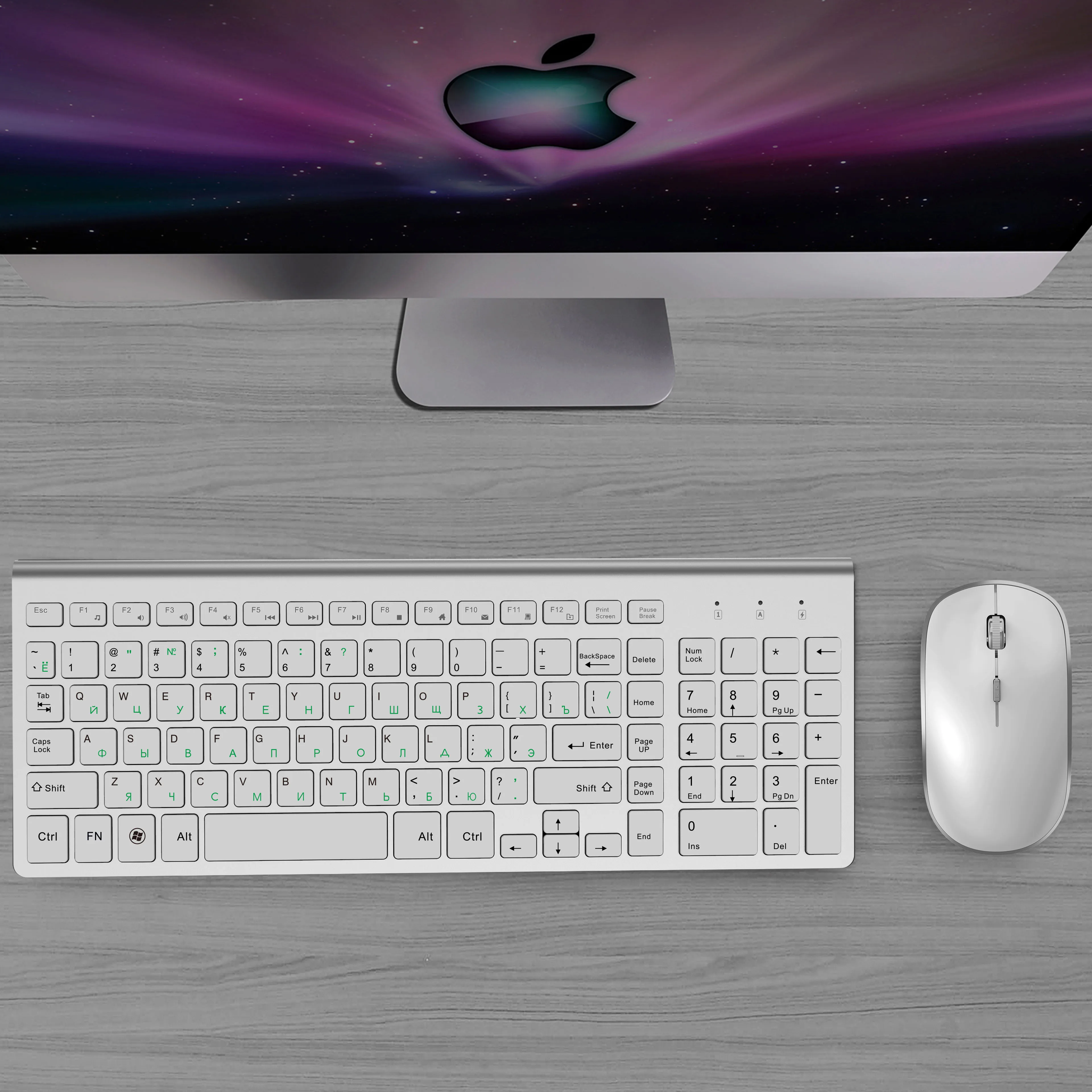

JOYACCESS Silver Russian Keyboard Mouse Set Wireless Ergonomic Mause Business Thin Keyboard Mouse Combo Silent Mouse for Office