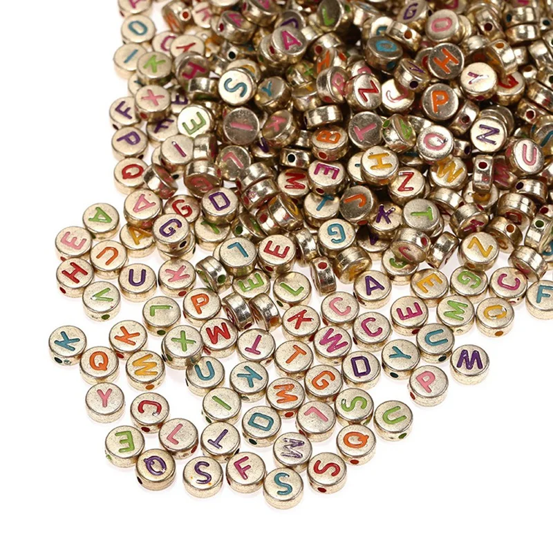 

1000Pcs/Bag Acrylic Gold Bottom Colored English Letter Beads DIY Bracelet Necklace Accessories Loose Beads