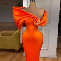 orange gorgeous elegant mermaid evening dresses long sleeves sequins sparkly ruffles women party pageant gowns custom made
