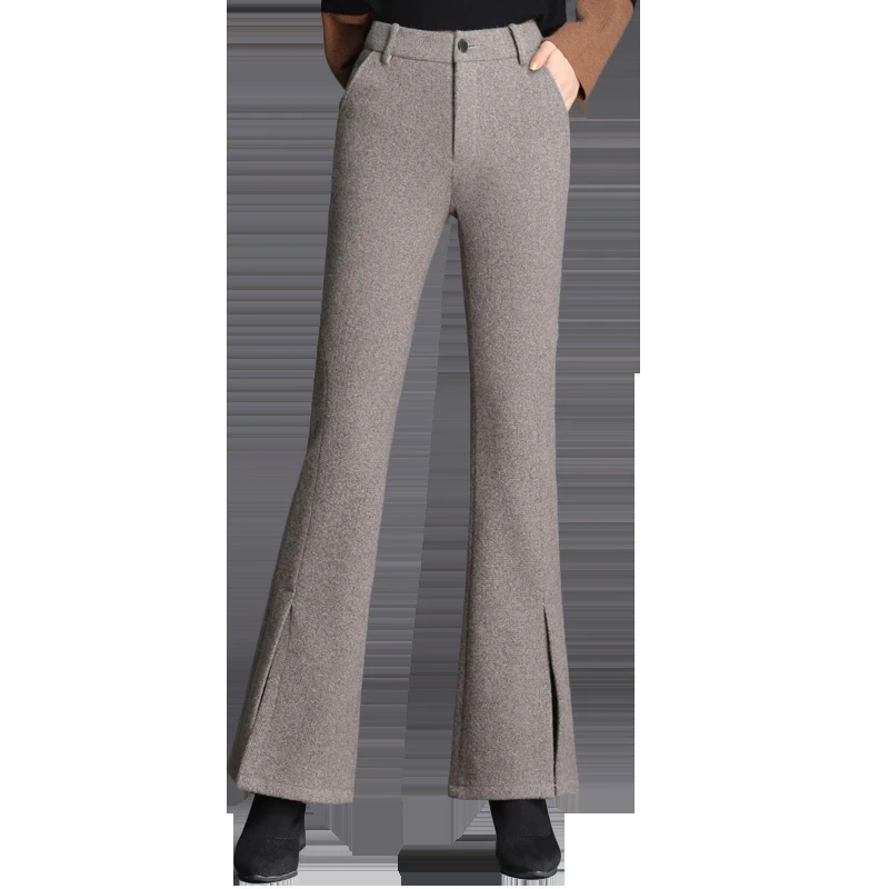 

New Arrival Fashion High Quality Women Autumn Winter Woolen Casual Full Length Flare Pants Plus Size S M L XL 2XL 3XL 4XL