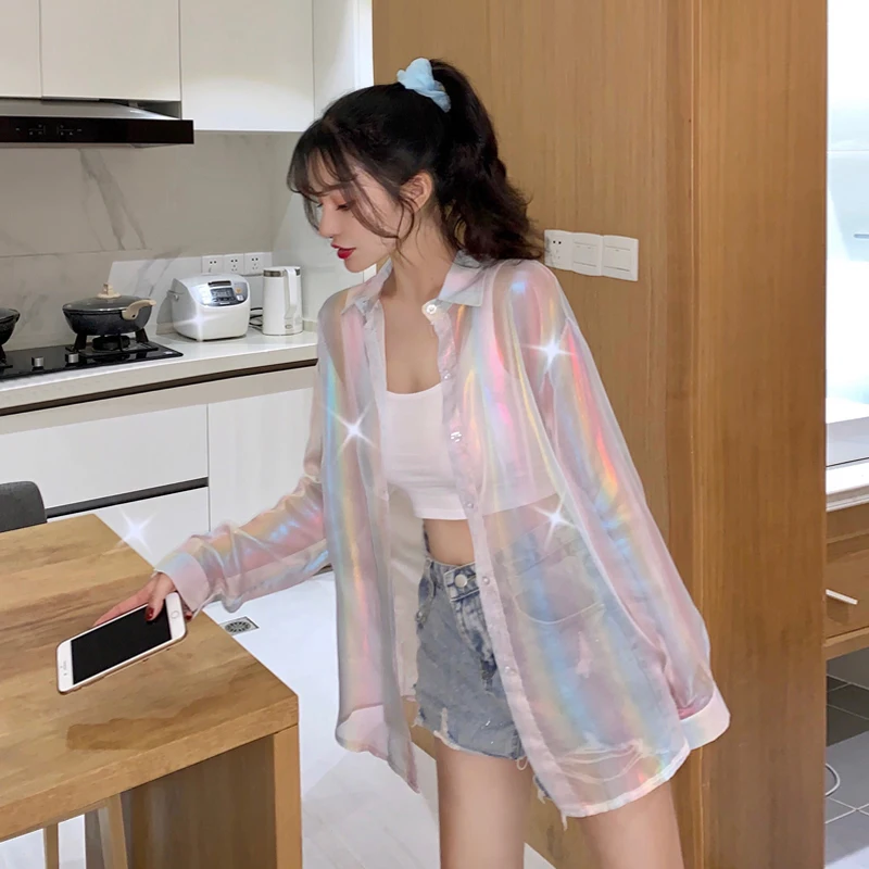 Новинка лета 2020 женское Сетчатое платье-рубашка с длинным рукавом китайское