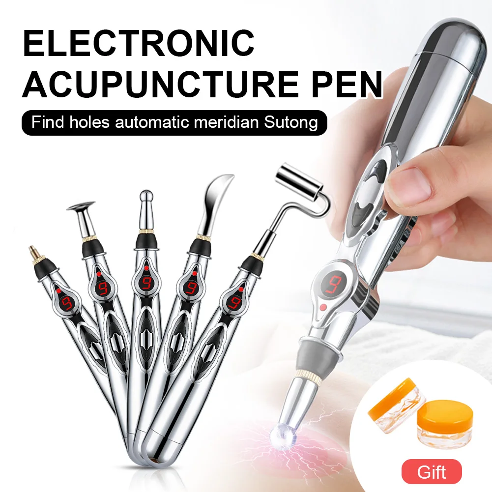 

Electronic Acupuncture Pen Pain Relief Massage Pen Electric Meridians Laser Therapy Pen with 3/5 Massage Heads Therapy Tool