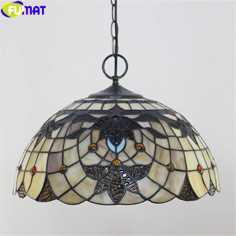Goede FUMAT Tiffany Stijl Opknoping Lichtpunt Geel Vina Orchidee Shield Lampenkap 16 Inch Stained Glass Hanglamp Handwerk Arts
