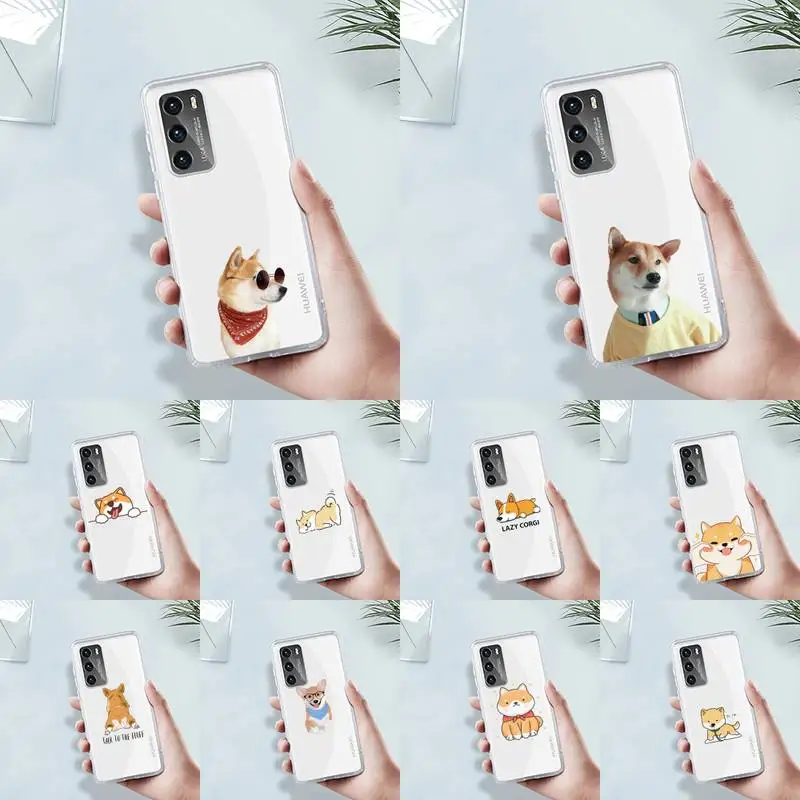 

cute Corgi Phone Case Transparent For Huawei MATE P 40 30 20 10 pro plus lite X 5G Soft TPU Clear Mobile bags