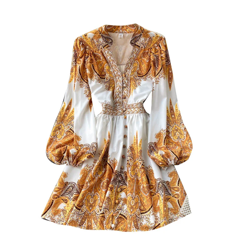 

2021 Newest Spring Autumn Women Dress Palace Style Long Sleeve Dress New Lantern Sleeve Loose Thin A-line Dresses Size M-2XL