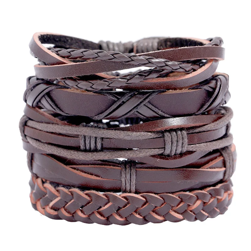 

2020 men's leather braided bracelet retro style multi-layer punk pulsera handmade gift jewelry