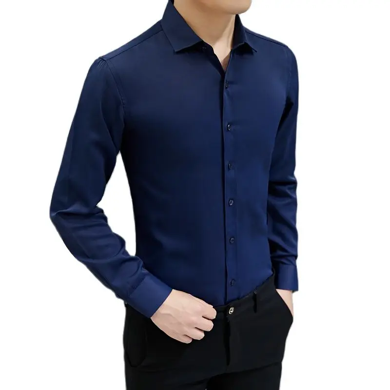 Рубашка мужская однобортная с воротником-хомутом официальная облегающая блузка