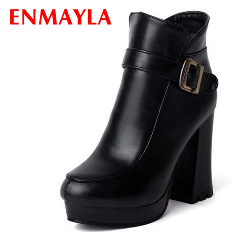 

ENMAYLA new autumn winter boots hot sale women boots fashion high heels round toe elegant platform black beige ankle boots sale