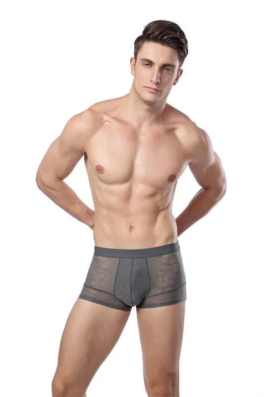 QT186-Gray IYUNYI, мужское нижнее белье, боксеры, шорты, ледяной шелк, прозрачные, дышащие трусы, U выпуклый мешочек, сексуальное бикини, мужские трусы, шорты - Цвет: QT186-Gray