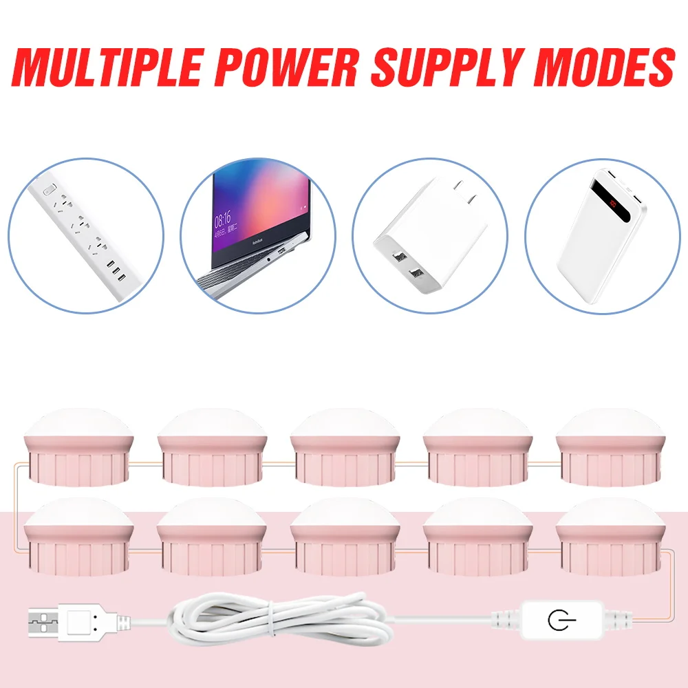 

3 Colors Makeup Mirror Light 12V LED Cosmetic Bulb USB Dressing Table Lamp 2 6 10 14 PCS Hollywood Dimmable Bedroom Vanity Light