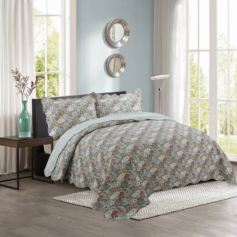 

Nordic Filling Floral Bedspreads Coverlet Set 3PCS Washed Cotton Quilts Bed Cover Pillowcase King Size Quilted Quilt Set Summer