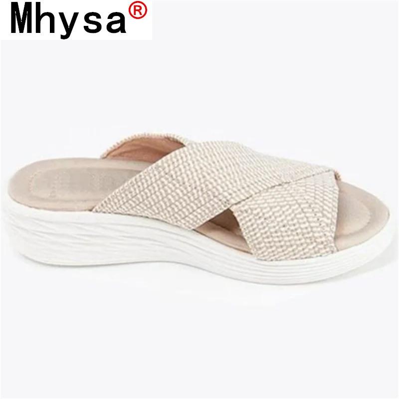

2021 Summer Women's Sandals Fashion Elastic Fabric Sandals Outdoor Casual Beach Open Toe Slipper Comfortable Wedges Women Shoes