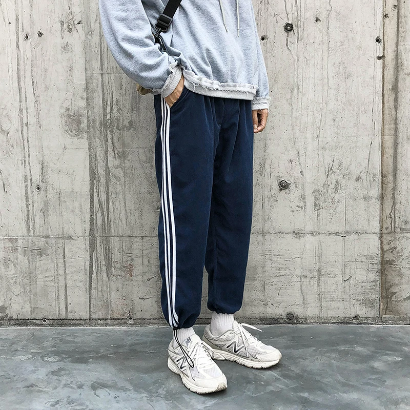 

Повседневные брюки для мужчин и подростков, спортивные брюки в полоску с широкими штанинами для студентов, брендовые универсальные брюки ...